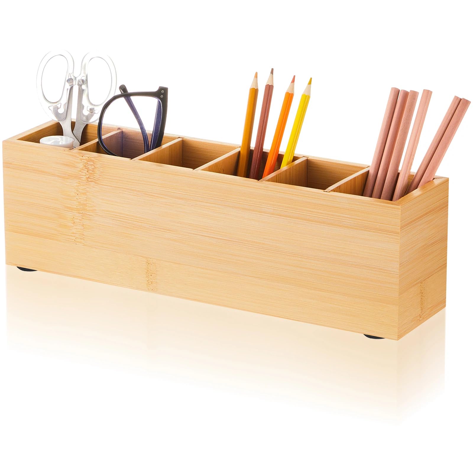 Jetec Wooden Pencil Pen Holder for Desk, Bamboo, 6 Compartments