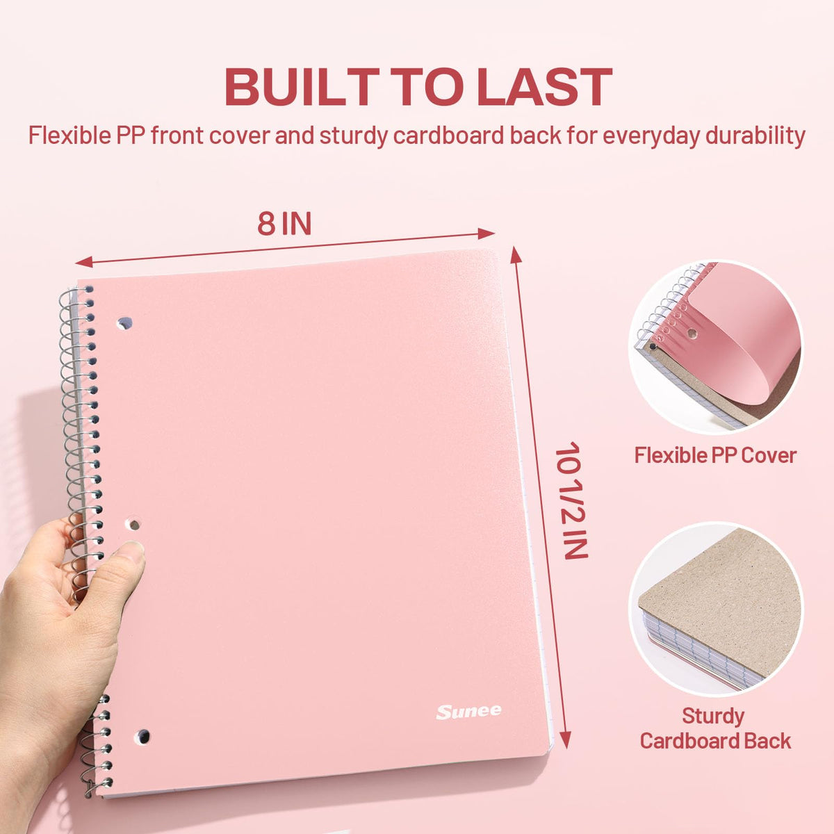 SUNEE Spiral Notebook, 1-Subject, College Ruled Paper, 8" x 10-1/2", 100 Sheets per Notebook