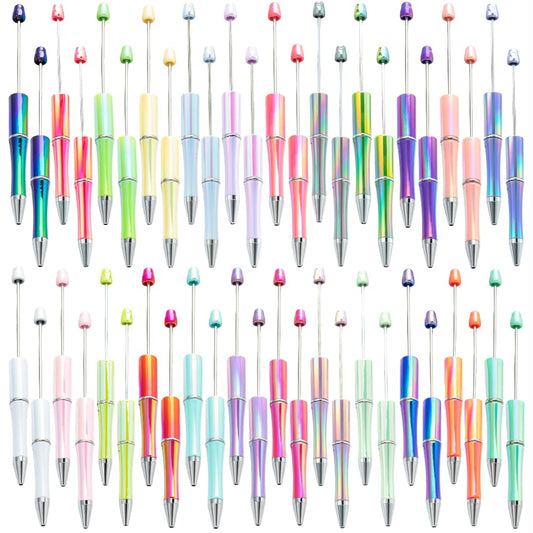 KUNHEHO Beadable Pen 48Pcs Gradient Colors Shiny Fancy Pens Bulk for Women Focal Beads Pen