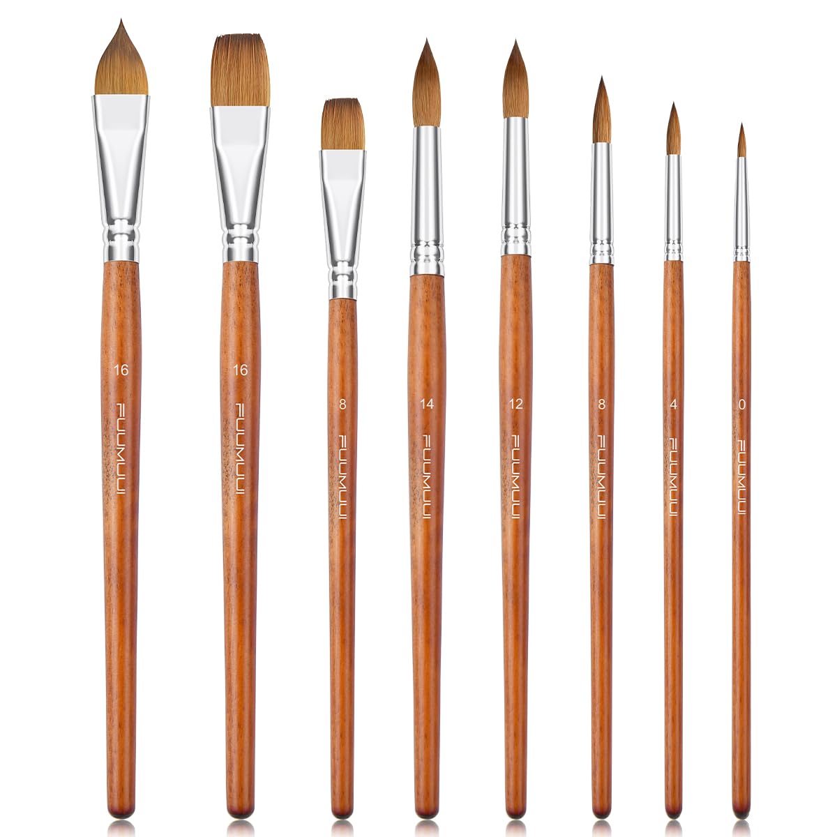 Sable Watercolor Brushes Professional, Fuumuui 8Pcs Sable Brush Set Variety Shapes with Flat, Round