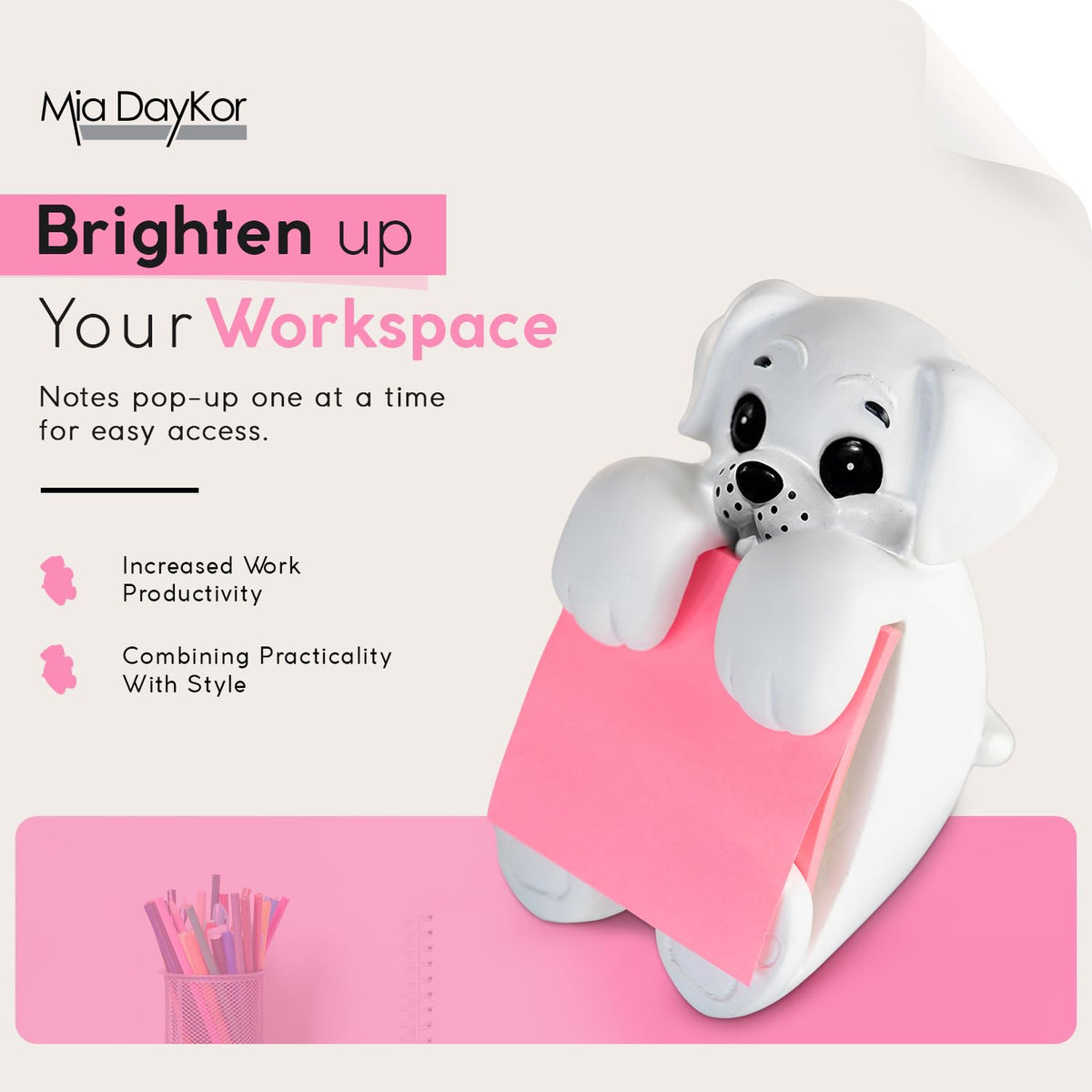 Resin Made 3" x 3" Cute Sticky Note Holder for Desk | Doodle Compatible Accordion Style Dog Pop Up