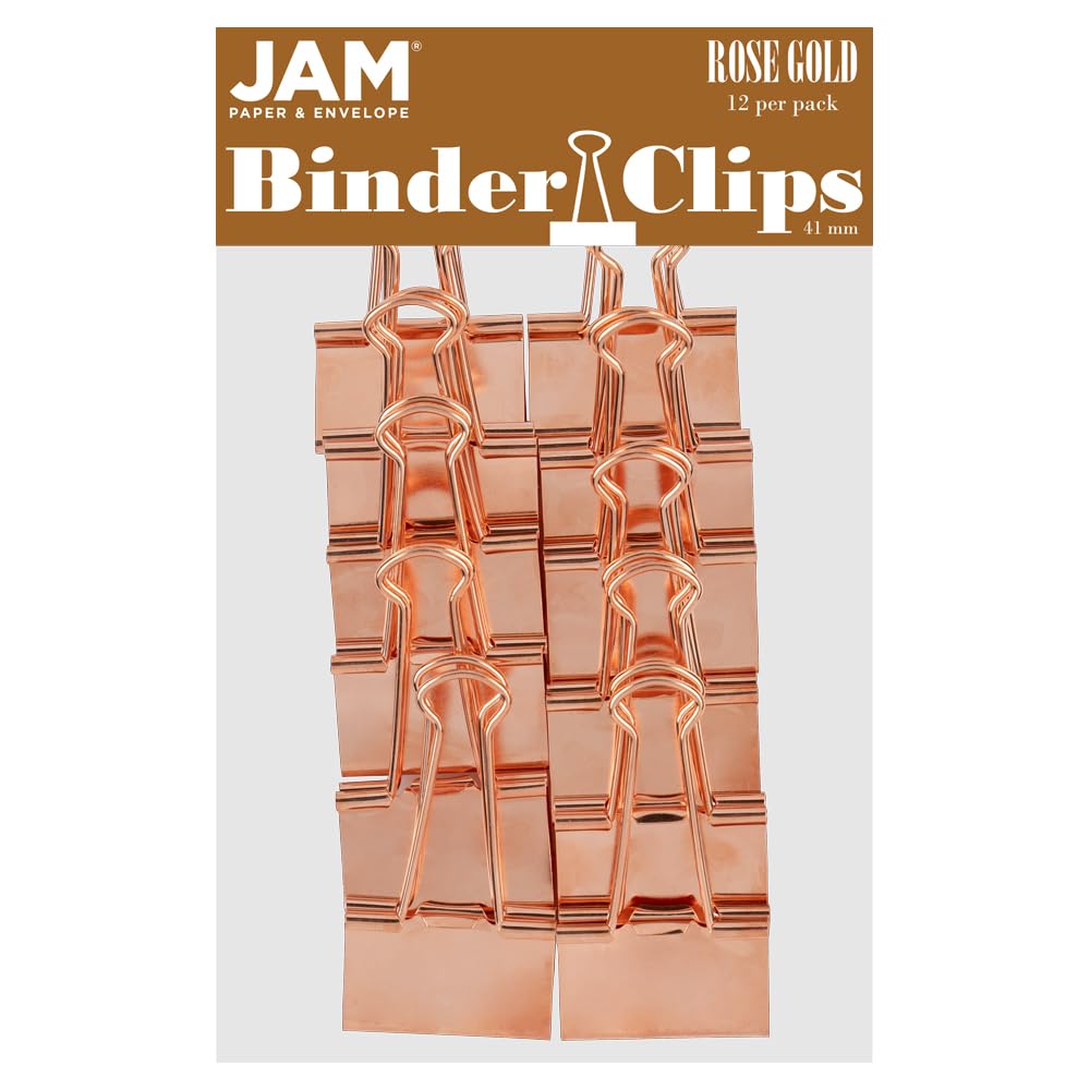 JAM PAPER Colorful Binder Clips - Large - 1 1/2 Inch (41 mm) - Rose Gold Binderclips - 12/Pack