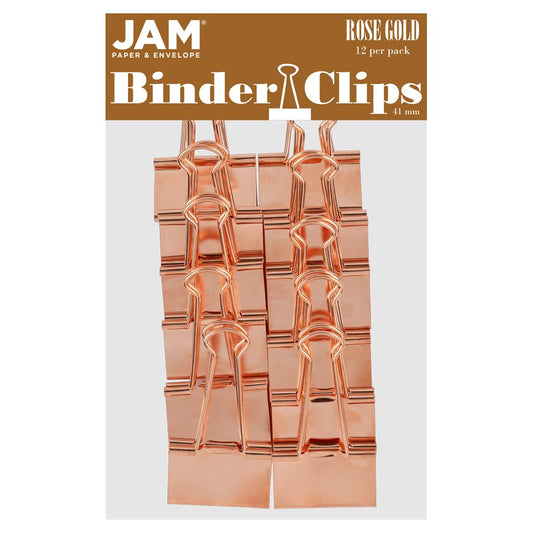 JAM PAPER Colorful Binder Clips - Large - 1 1/2 Inch (41 mm) - Rose Gold Binderclips - 12/Pack