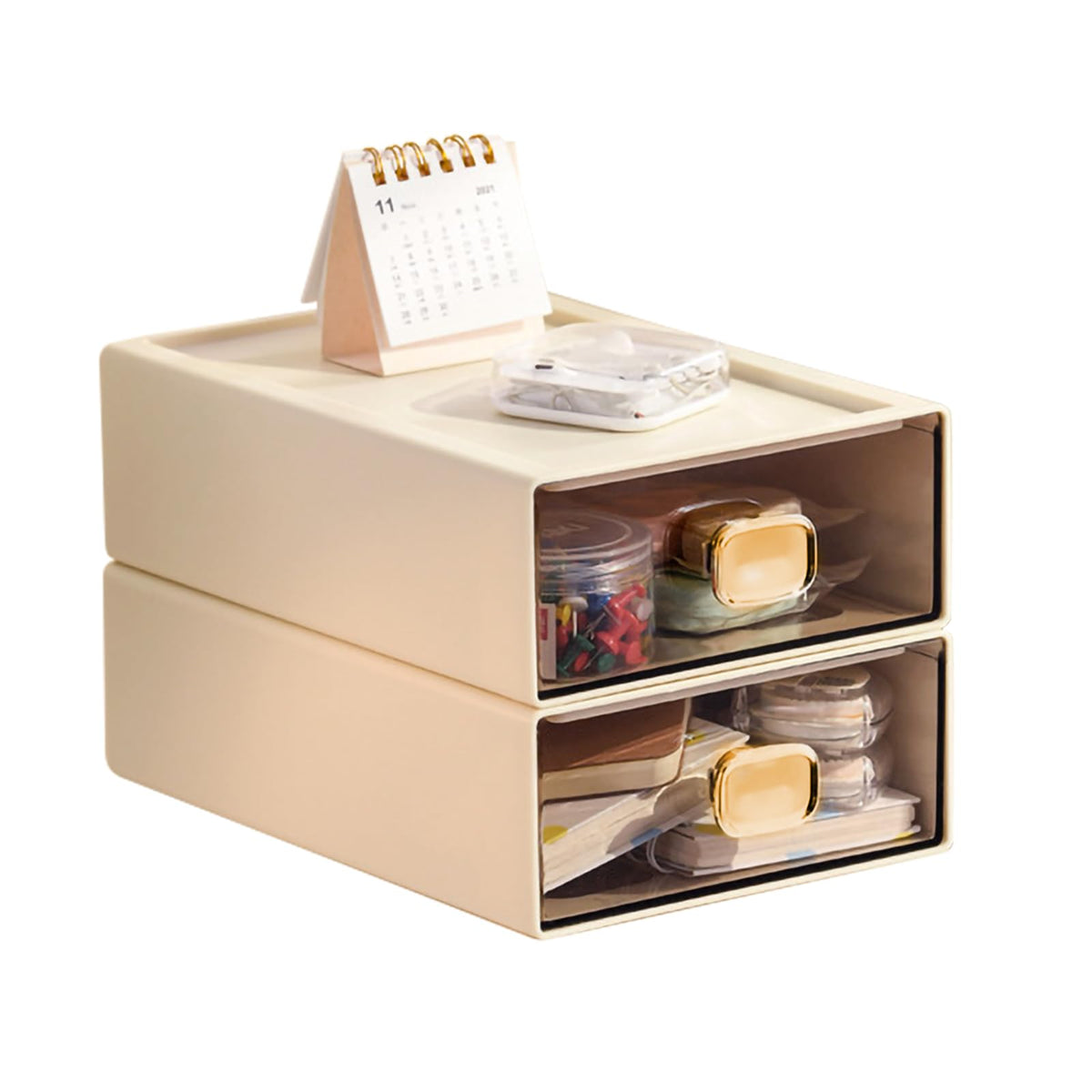 DETEIN 2PACK Stackable Desktop Storage Organizer Plastic Desk Organizer with Drawer Stacking Drawer