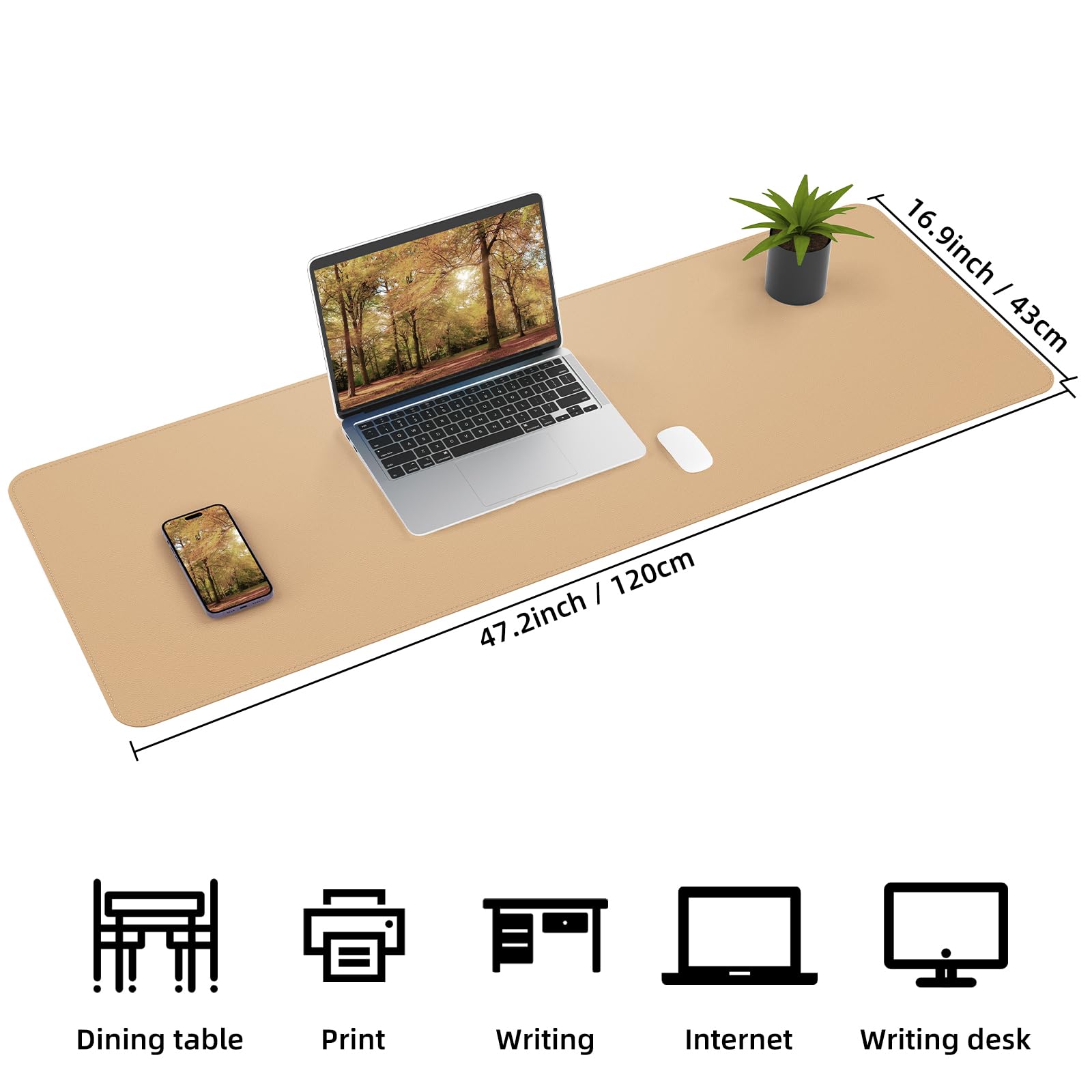 Desk Mat,47.2" x 17" Leather Desk mat,Double-Sided Desk Pad,Desk matt for Desktop,Large Mouse