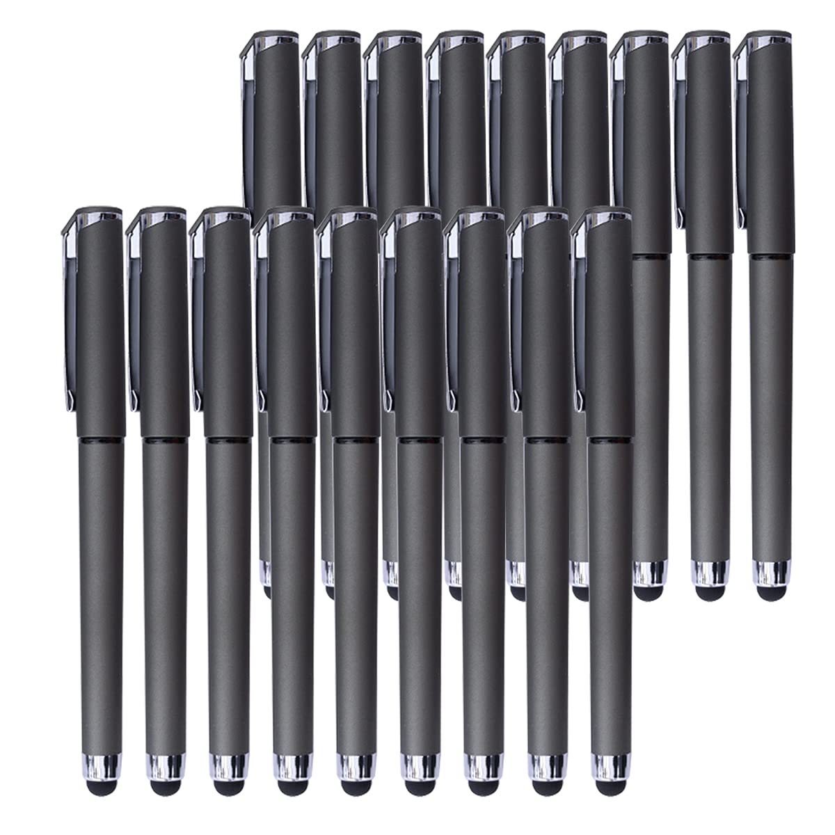 Black Gel Ink Rollerball Pens 0.7mm 2-in-1 Stylus Pens, 18 Pack-Dark grey