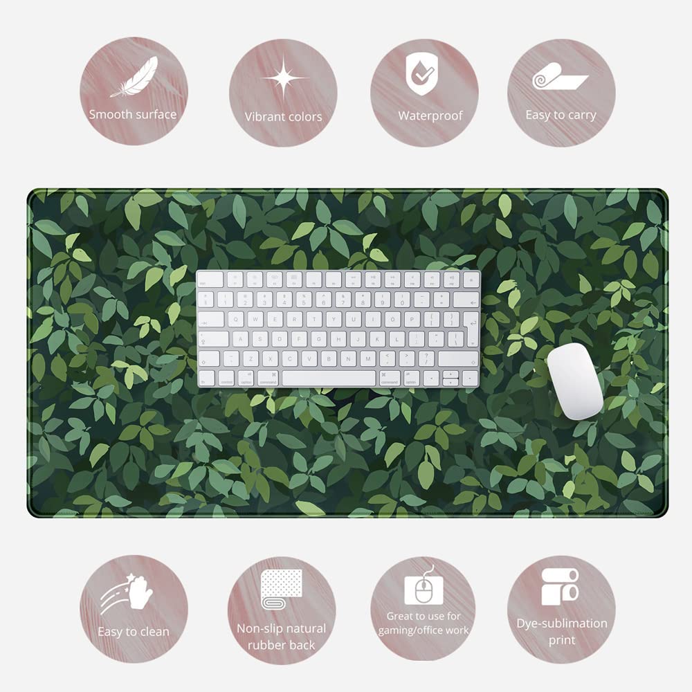 Cute Cat Desk Mat Kawaii Green Desk Pad - Large Gaming Mouse Pad Laptop Mat