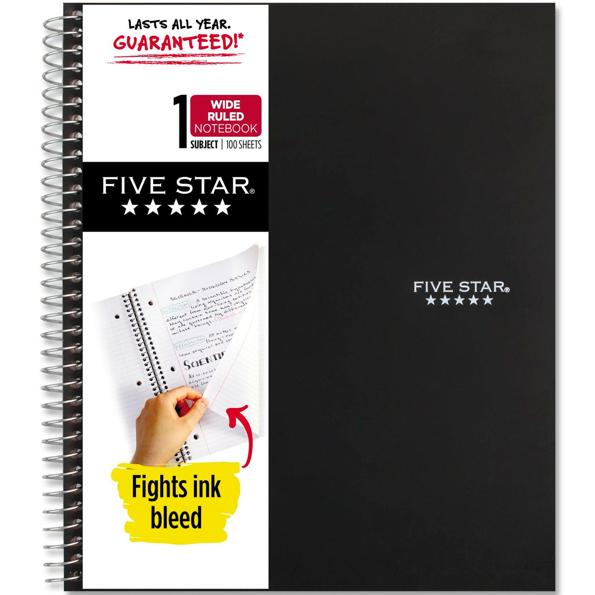Five Star Spiral Notebook + Study App, 1 Subject, Wide Ruled Paper, 8" x 10-1/2", 100 Sheets