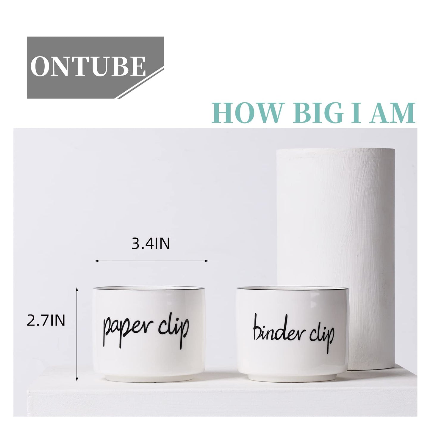 ONTUBE Ceramic Paper Clip Holder and Binder Clip Holder Set (White)