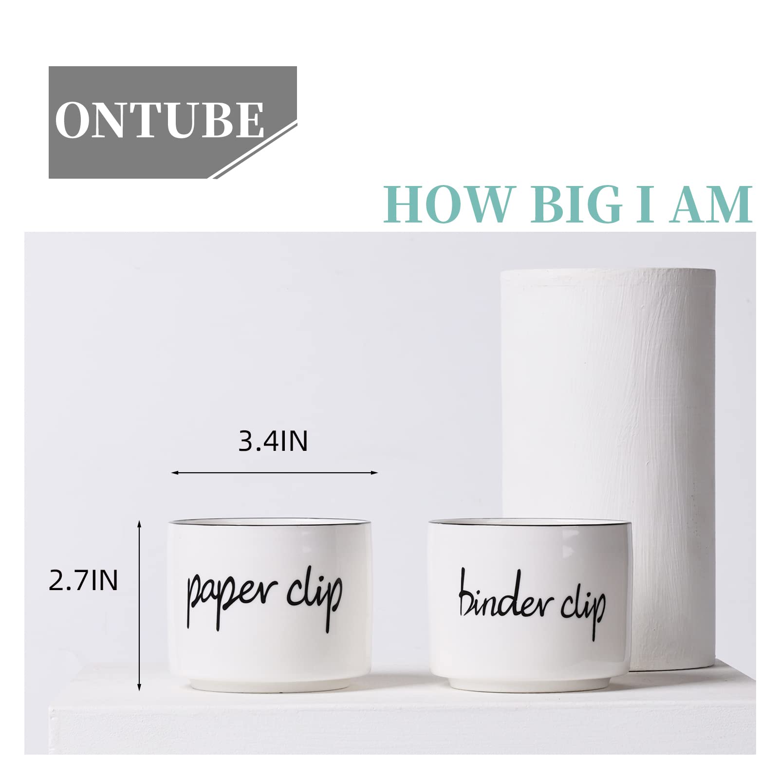 ONTUBE Ceramic Paper Clip Holder and Binder Clip Holder Set (White)