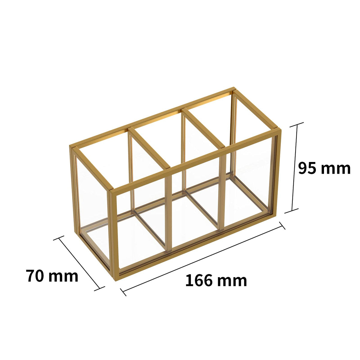 NIUBEE Acrylic Pen Holder 3 Compartments, Gold Pencil Organizer Cup for Countertop Desk Accessory