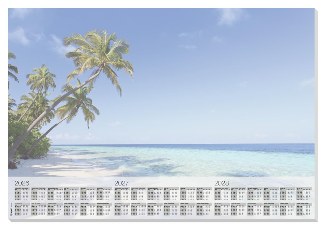 SIGEL H6470 Paper Desk Pad DIN A2, Calendar 2026-2028, 30 Sheets, Palm Tree Motif, Desk Mat Made of
