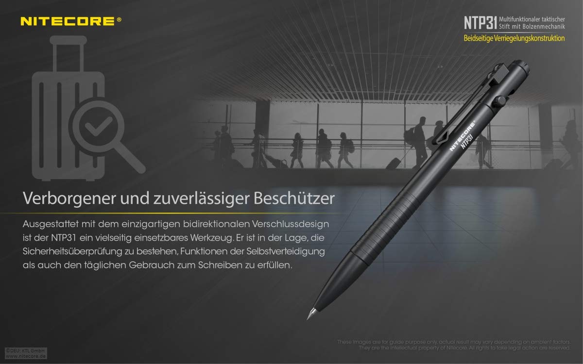 Nitecore NTP31 Bolt Action Tactical Pen, Black, 6952506494149 PEN-NITE-NTP31