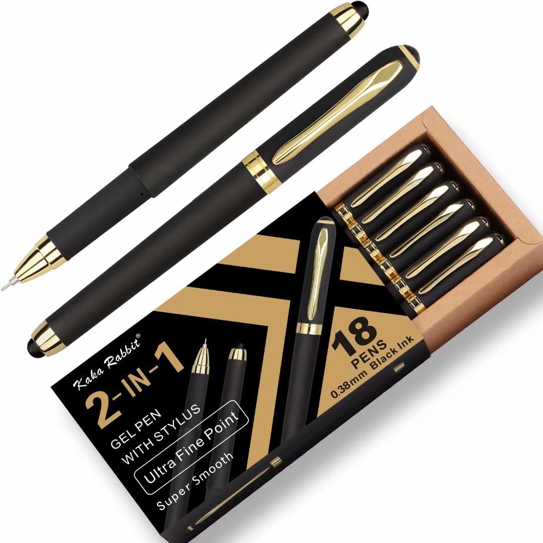 KAKA RABBIT 2-in-1 Extra Fine Gel Stylus Pen, 0.38mm Black Ink, 18-Pack