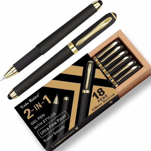 KAKA RABBIT 2-in-1 Extra Fine Gel Stylus Pen, 0.38mm Black Ink, 18-Pack