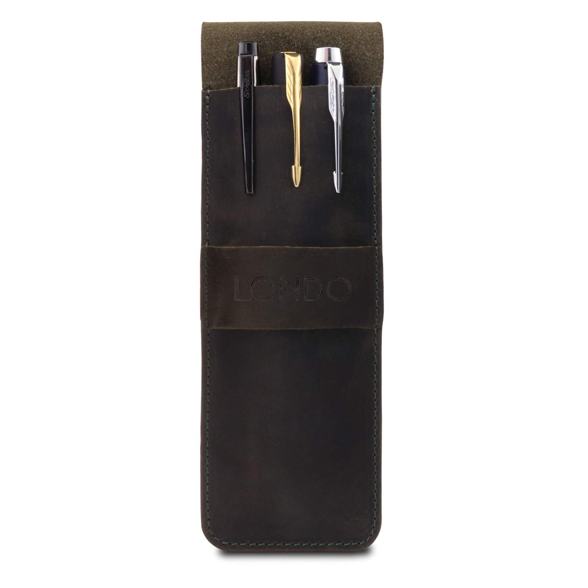 Londo Genuine Leather Pen and Pencil Case with Tuck in Flap, Stationery Bag