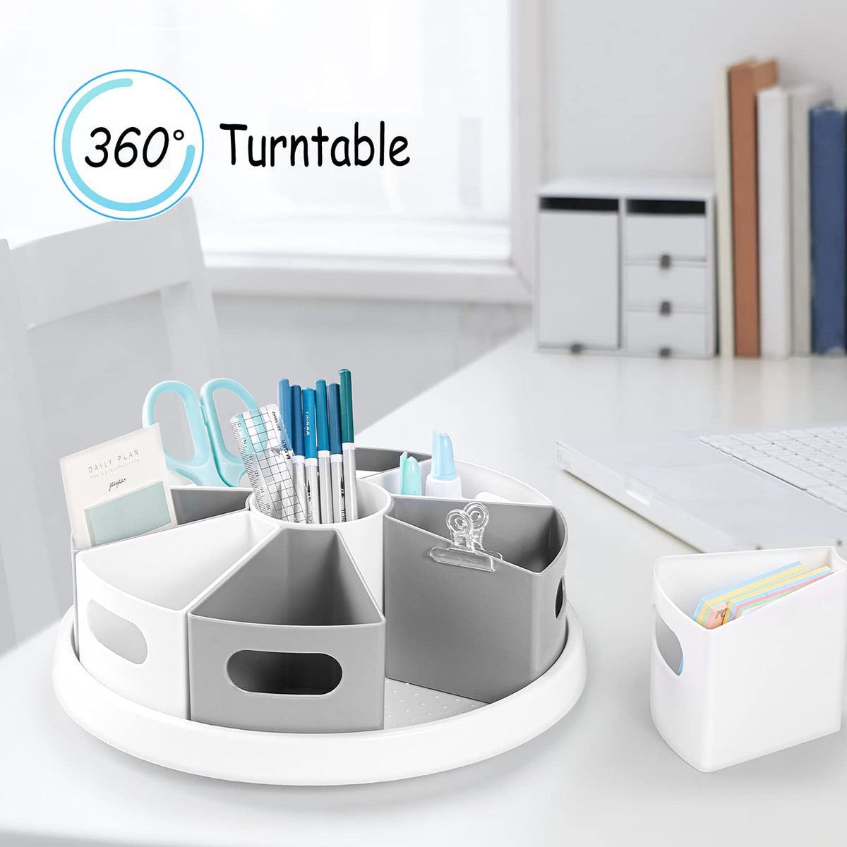 MeCids 360 Rotating Storage Organizer Desk Organizers Pen Holder– 12” Lazy Susan Style Caddy with