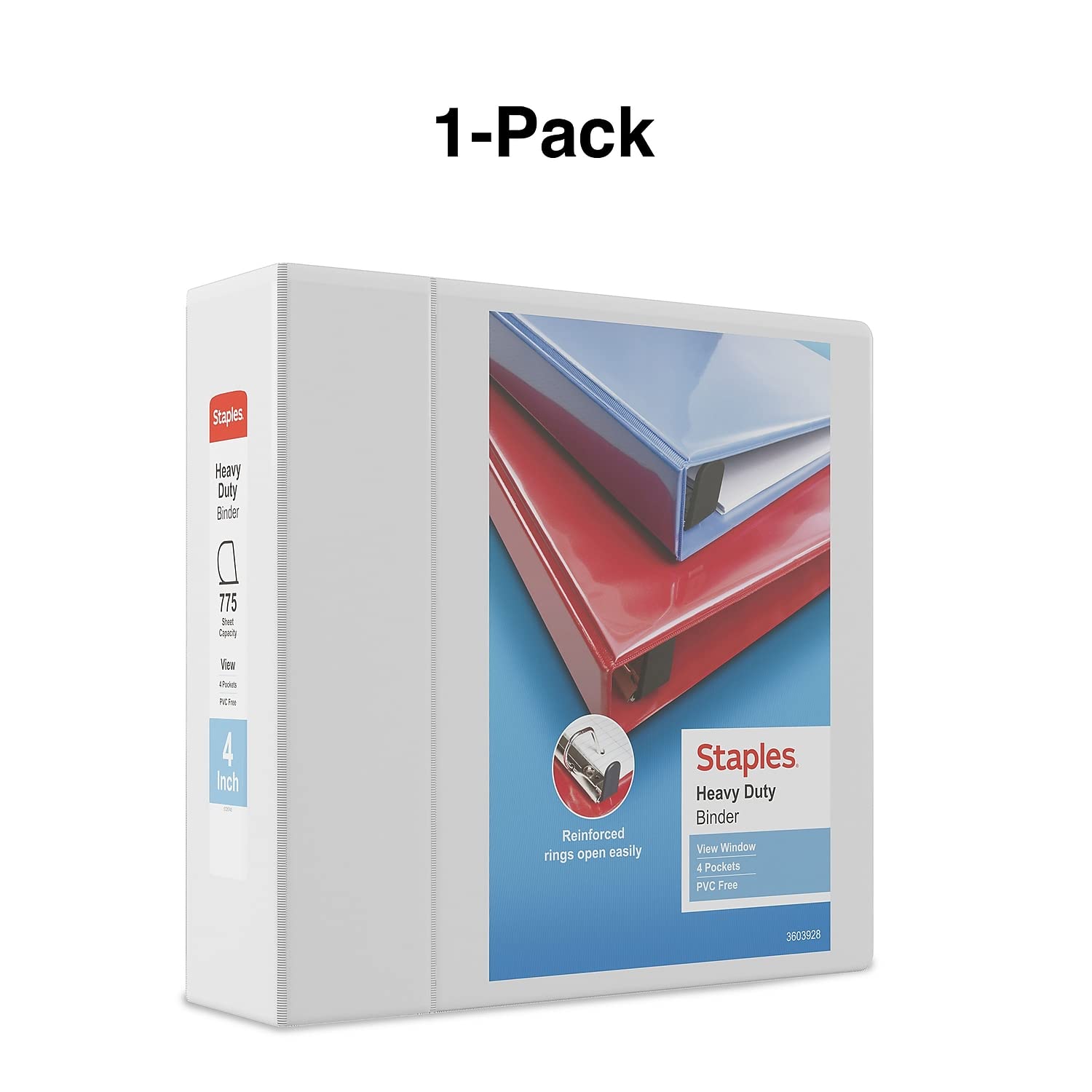 Staples Heavy-Duty 4-Inch D-Ring View Binder, White, 775 Sheets