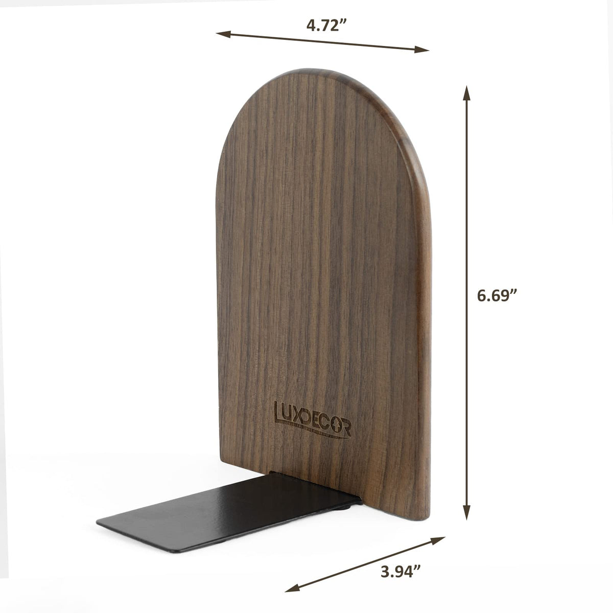 Large Bookend Hold Heavy Books-7x4x5in 2 Pack Non-Skid Wood Bookends Walnut