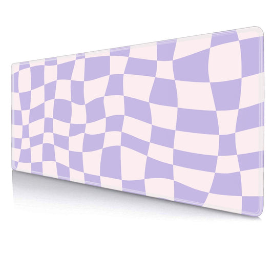 Pastel Purple Desk mat, Checkered Pattern Large Mouse Pad, Protector Pad Writing Mat for Work Home