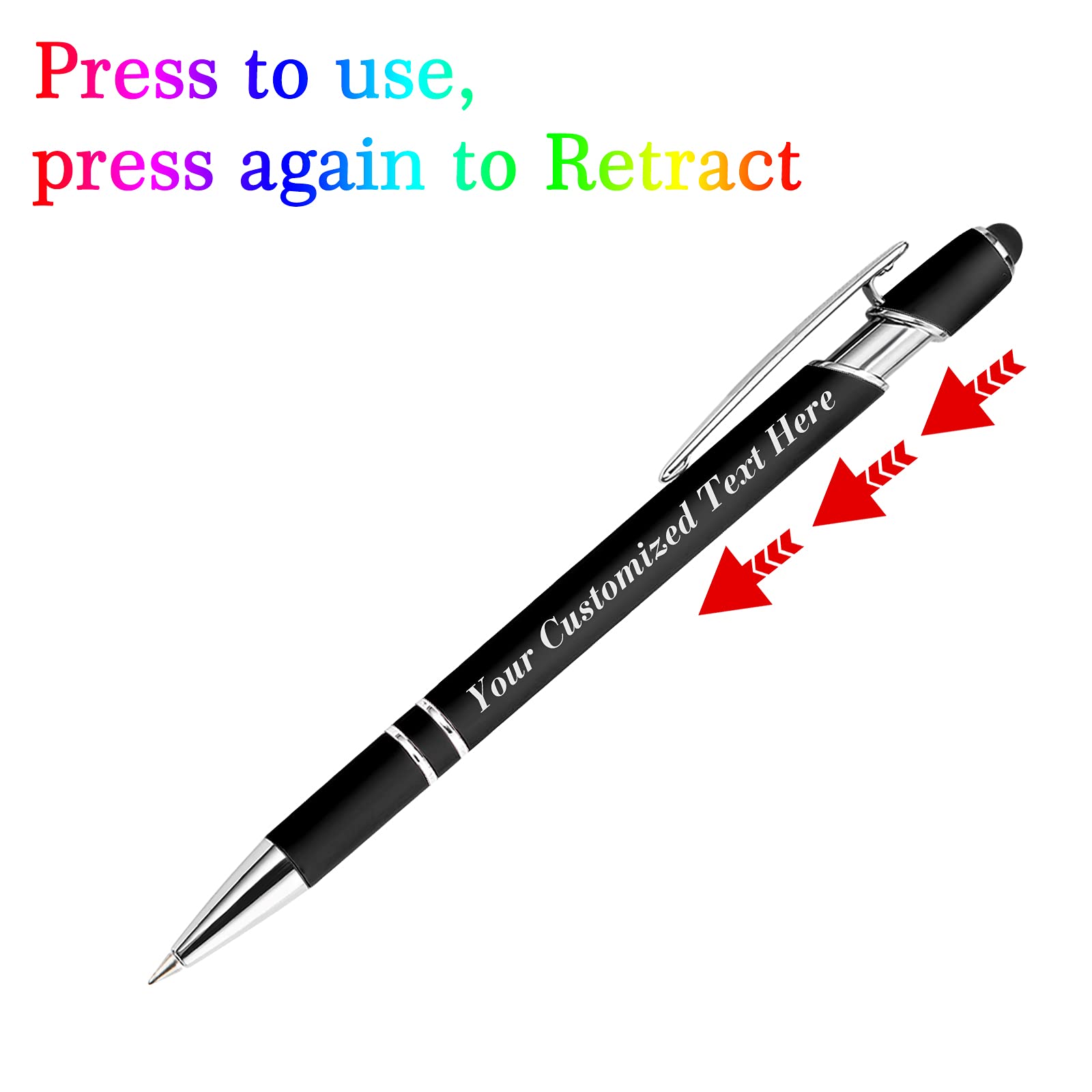 20 Pcs Personalized Pens in Bulk with Stylus Tip - Custom Print with Name 0.5 mm Soft Touch Medium