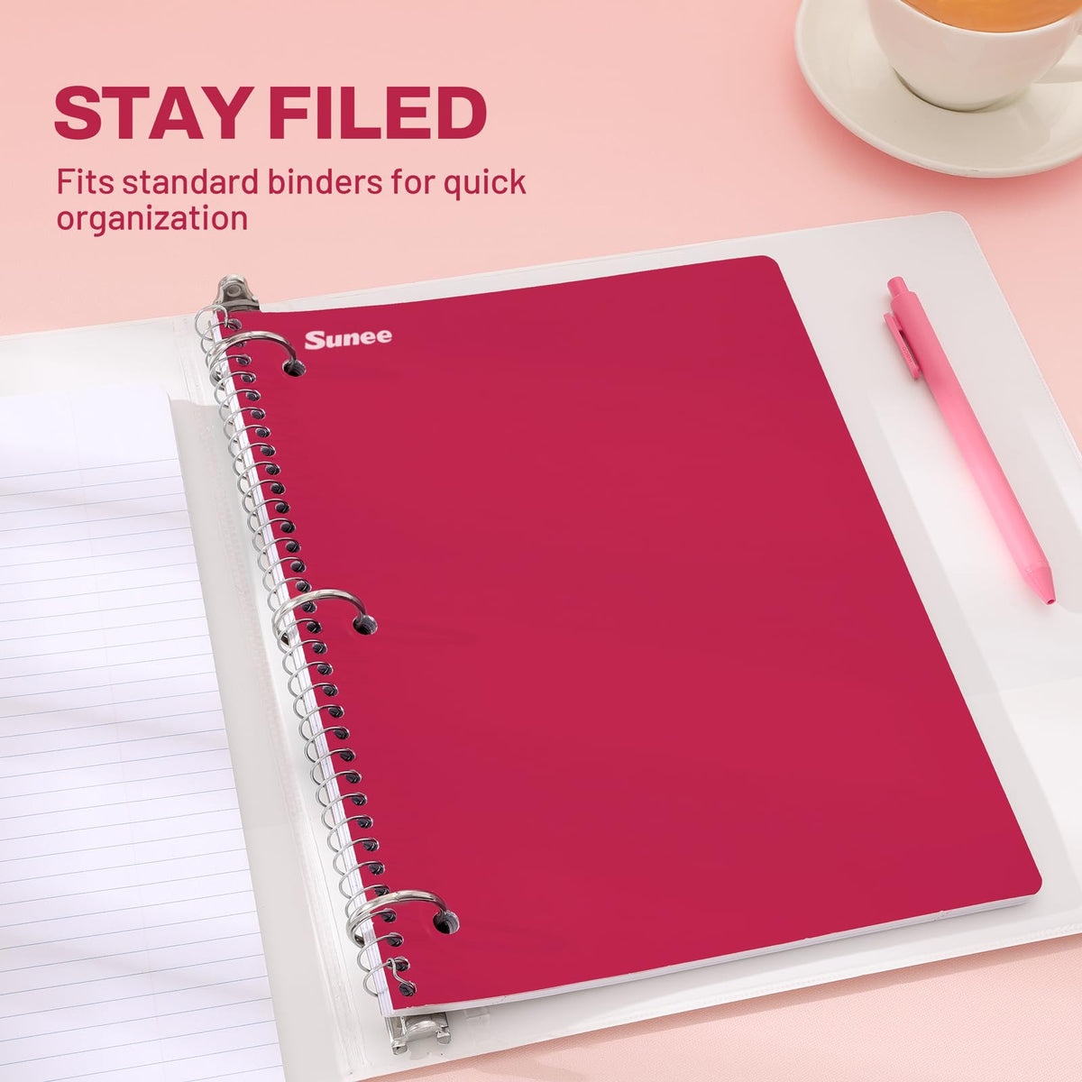 SUNEE Spiral Notebooks, 3 Pack, 1-Subject, College Ruled Paper, 8" x 10-1/2", 70 Sheets per
