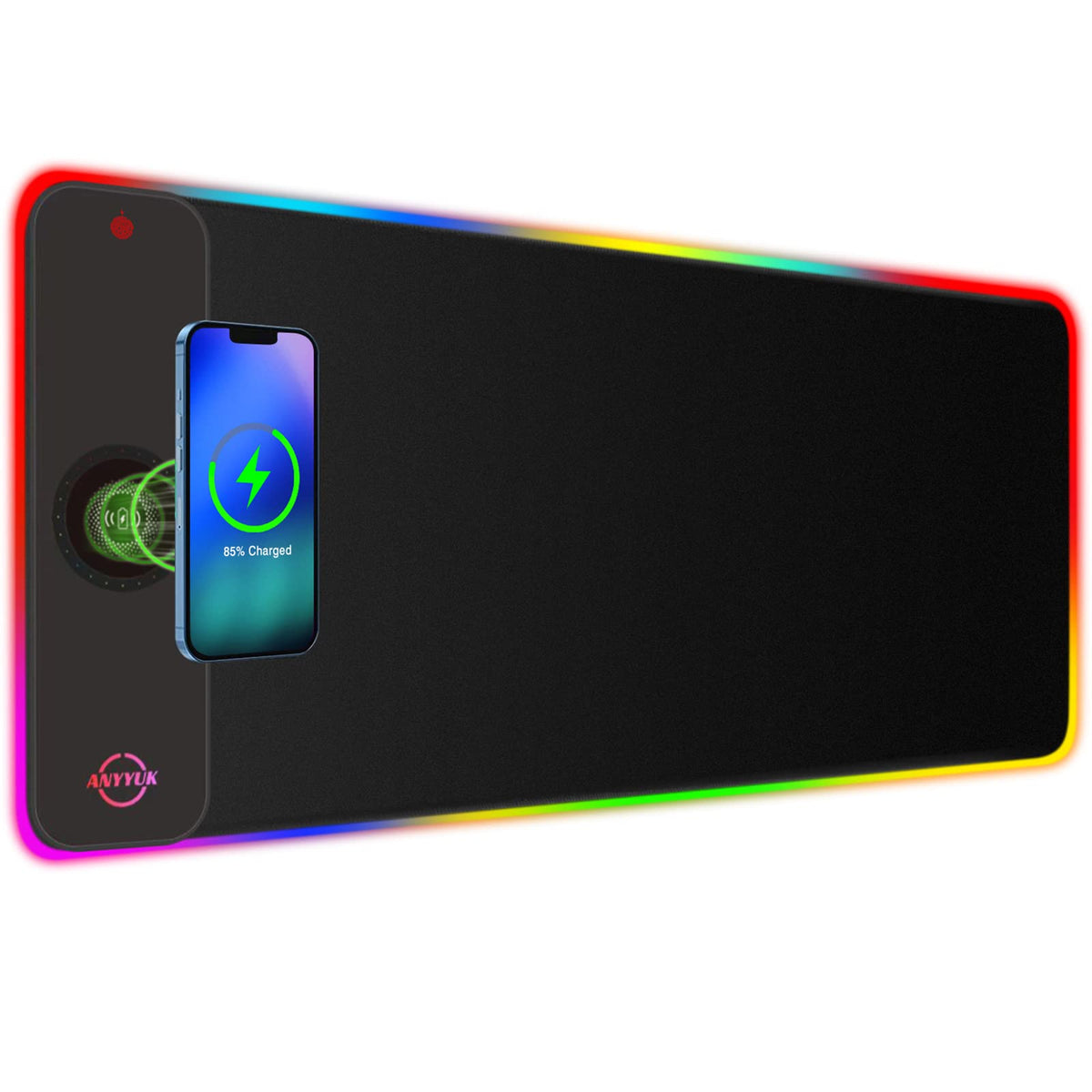 RGB LED Mouse Pad with 15W Wireless Charger Gaming Mouse Pad with 10 Light Modes, Extra Large