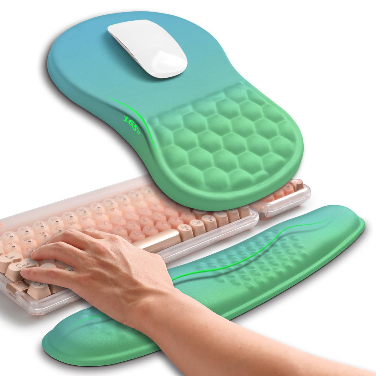 Hokafenle 2in1 Combination, Wave Keyboard Wrist Rest and Ergonomic Curvature Mouse Pad Wrist