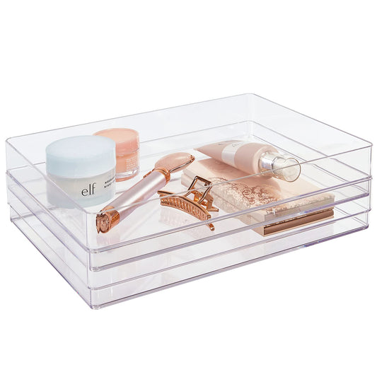 STORi SimpleSort 2-Piece Stackable Clear Drawer Organizer Set | 12" x 9" x 2" Rectangle Trays |