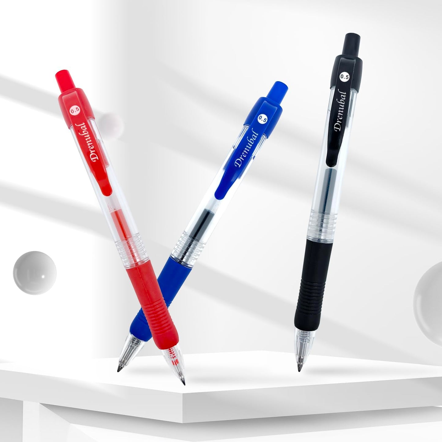 Drenubal Red Ballpoint Pens with Rubber Grip，Fine(0.5mm) Point Retractable-Set of 48 Writing Pens