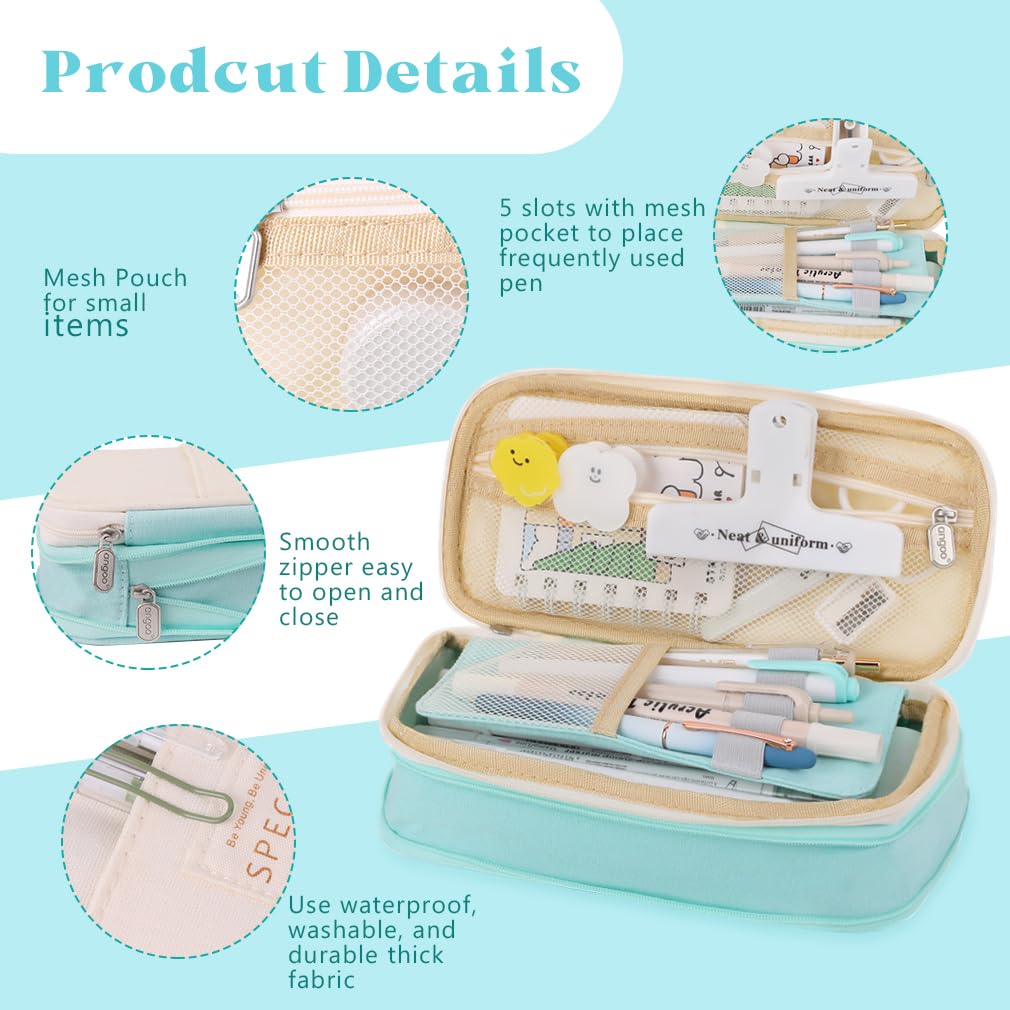iSuperb Foldable Pencil Case Zipper Big Capacity Aesthetic Canvas Pencil Pouch Compartments