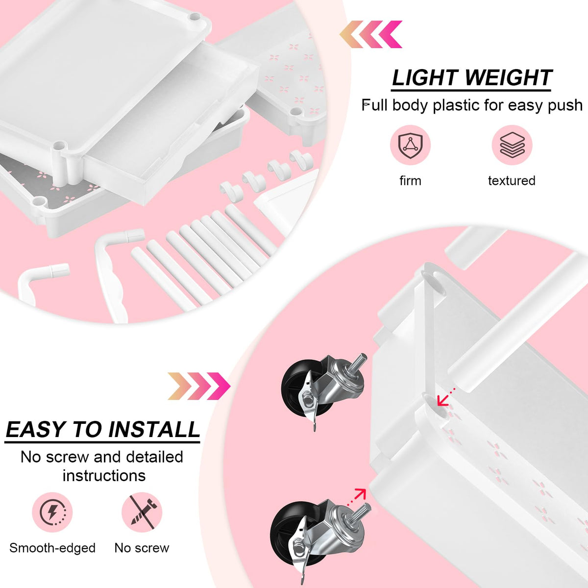 Goovilla 4 Tier Rolling Utility Cart Organizer with Removable Drawer, White