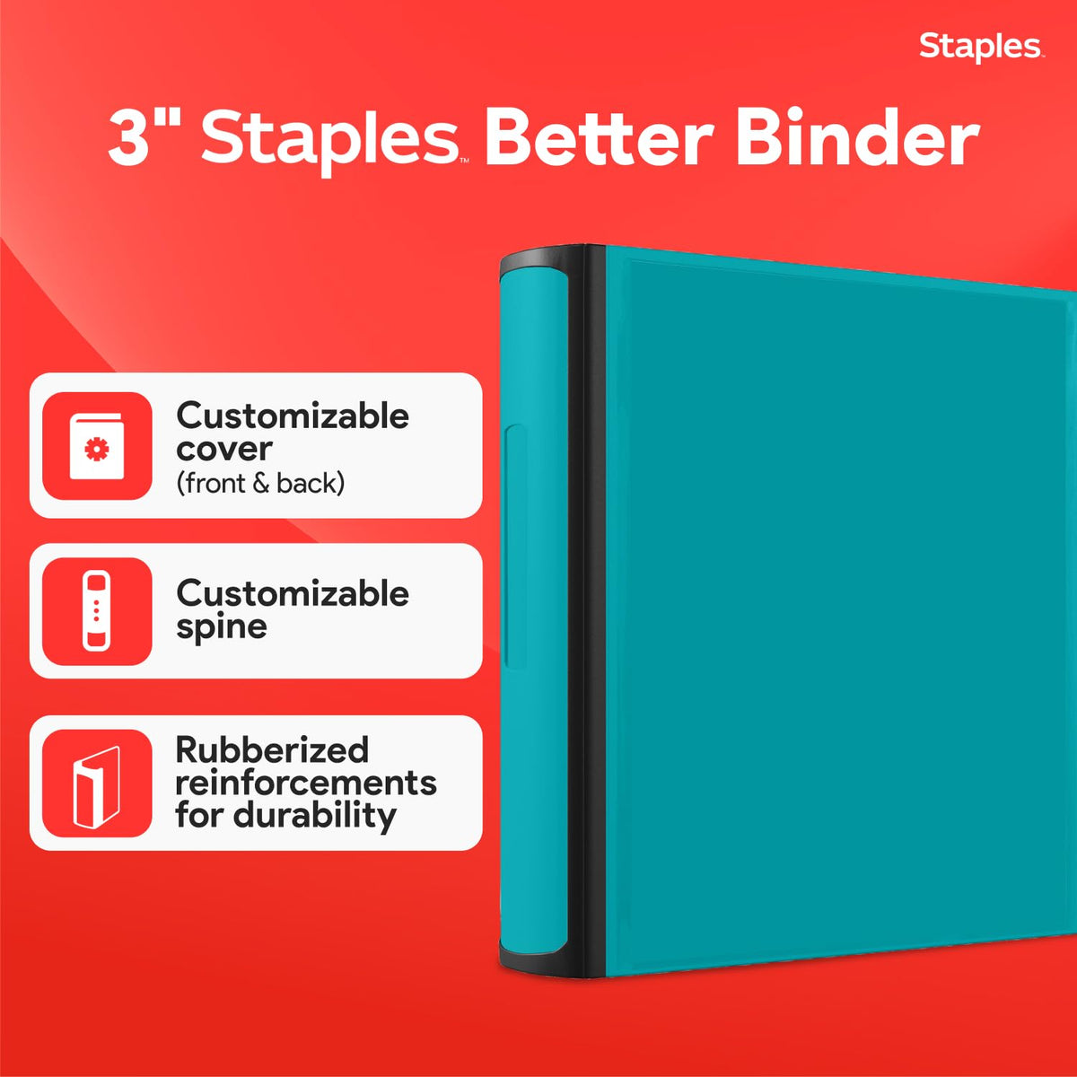 Staples Better Binder, 2-Inch D-Ring View, Teal, Holds 540 Sheets