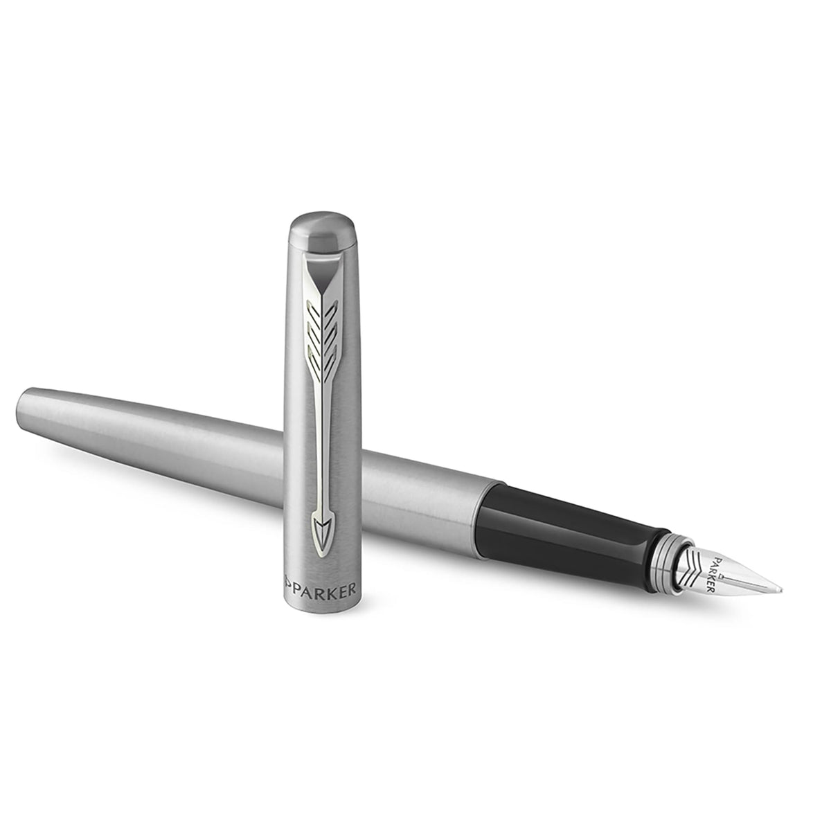 Parker Jotter Fountain Pen, Stainless Steel Body, Medium Point, Blue Ink, Includes Gift Box