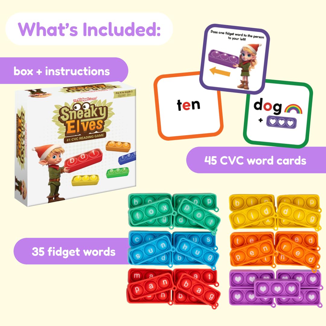 THE FIDGET GAME Sneaky Elves, CVC Sight Words Game, Pop Sensory Toy to Learn and Spell, Educational