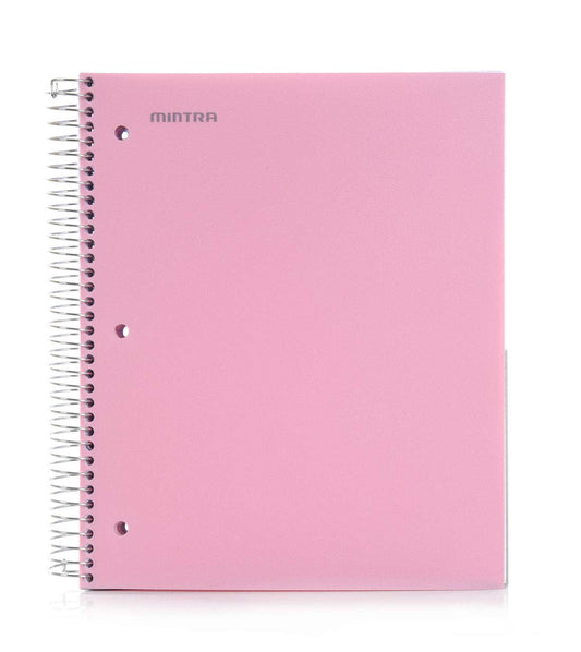 Mintra Office Durable Spiral Notebook, 5 Subject (SPRING PINK, College Ruled 1pk) - 200 perforated