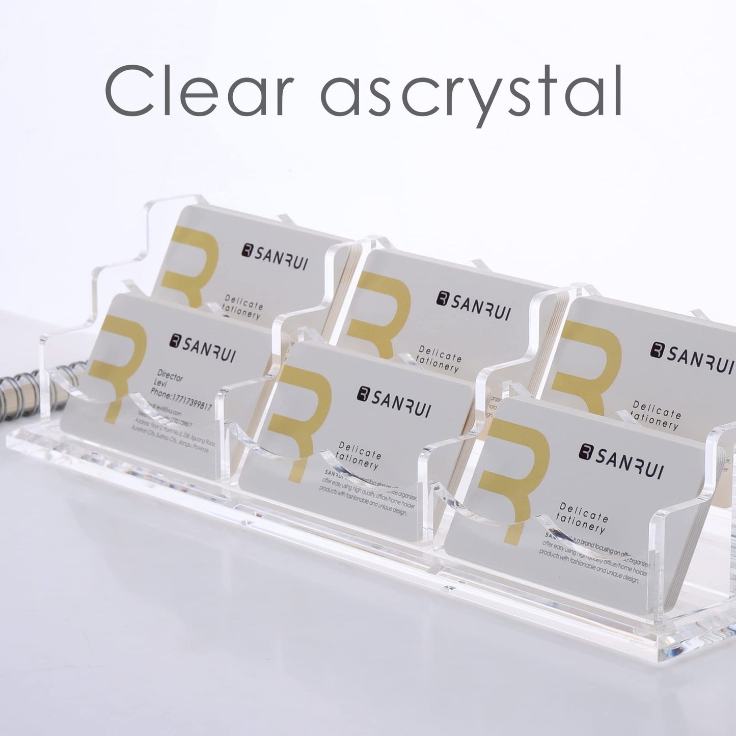 SANRUI Acrylic Business Card Holder, Clear Desk Card Display Stand 6 Slot