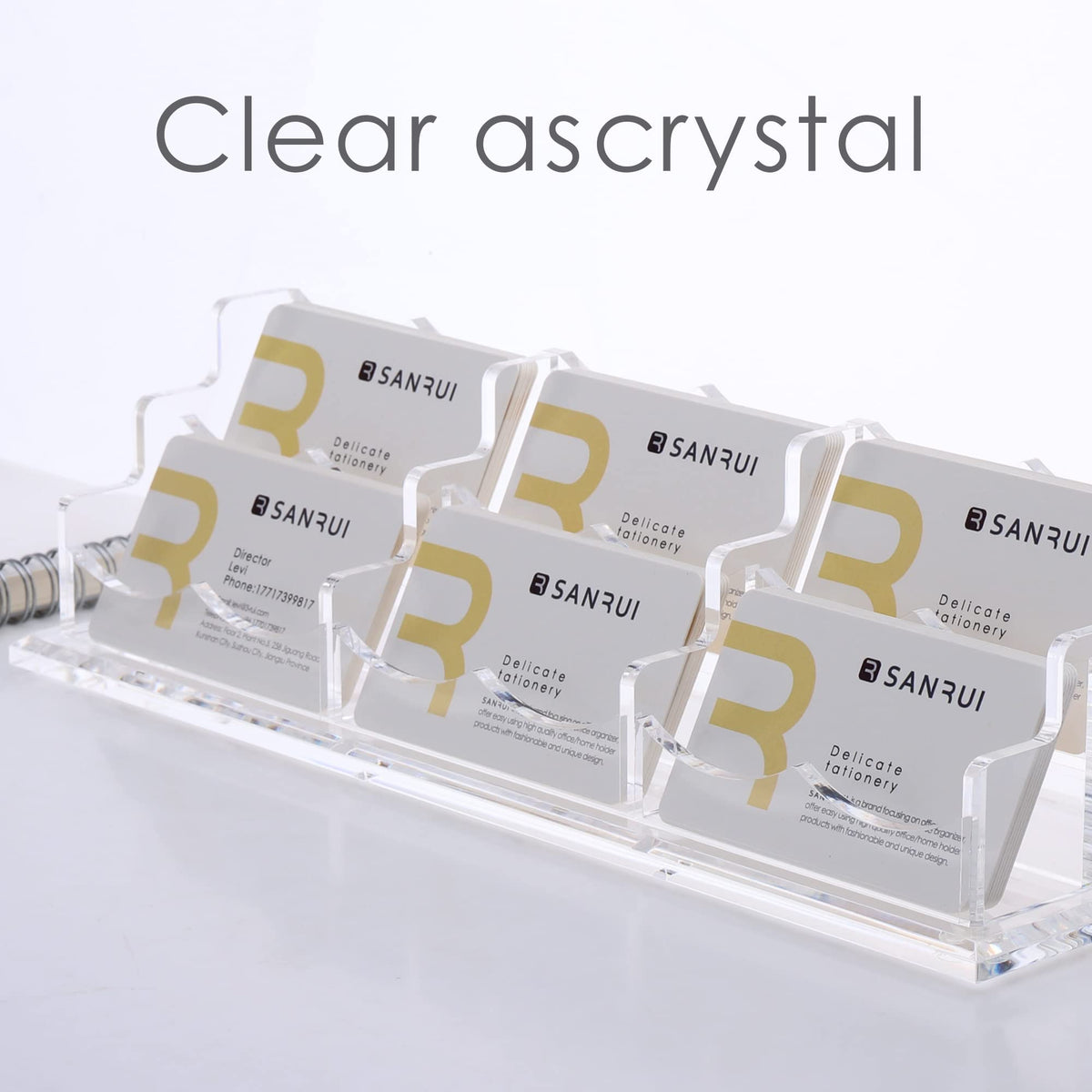 SANRUI Acrylic Business Card Holder, Clear Desk Card Display Stand 6 Slot