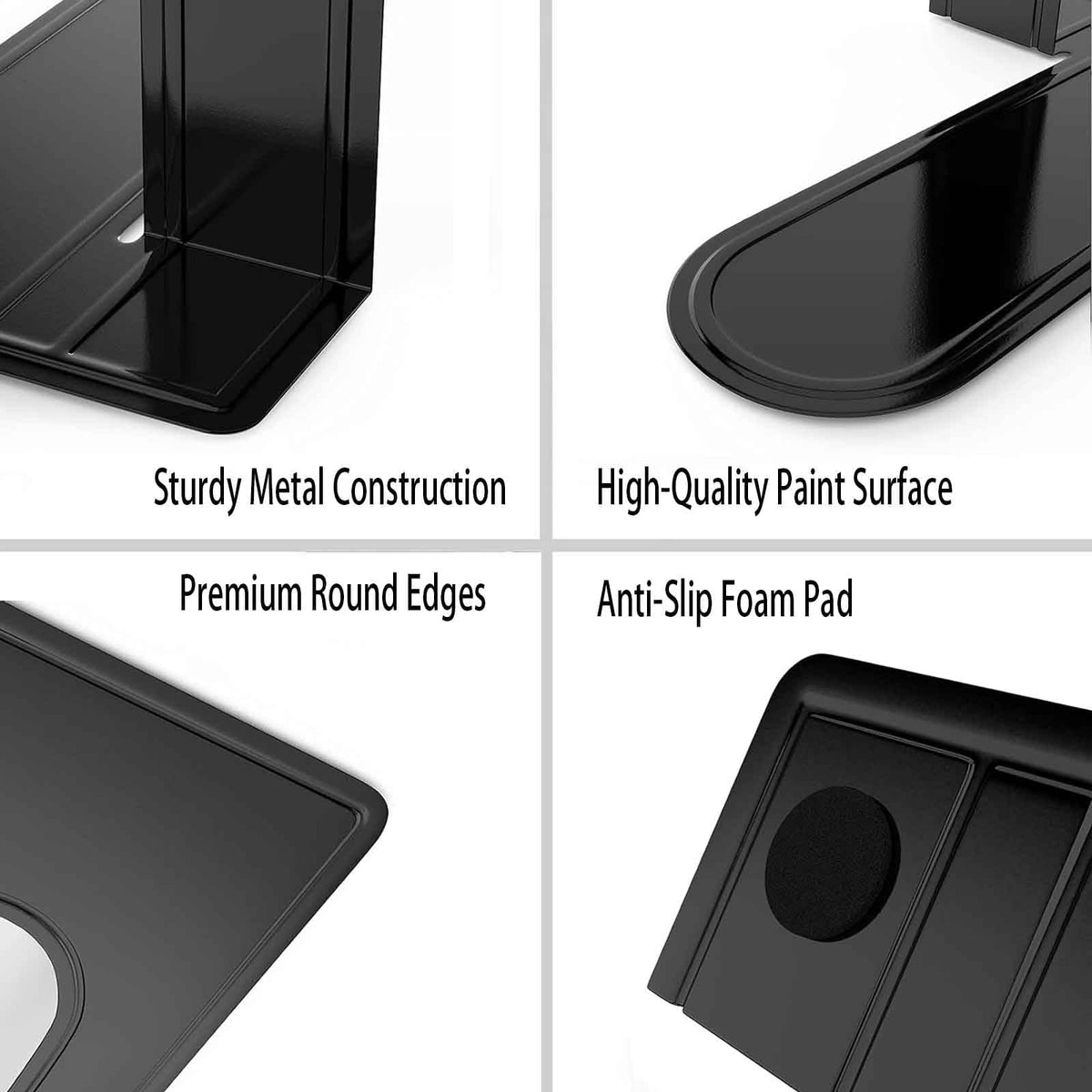 Optomni Metal Bookends for Shelves, 4 Pairs, Heavy Duty Book Ends, Black