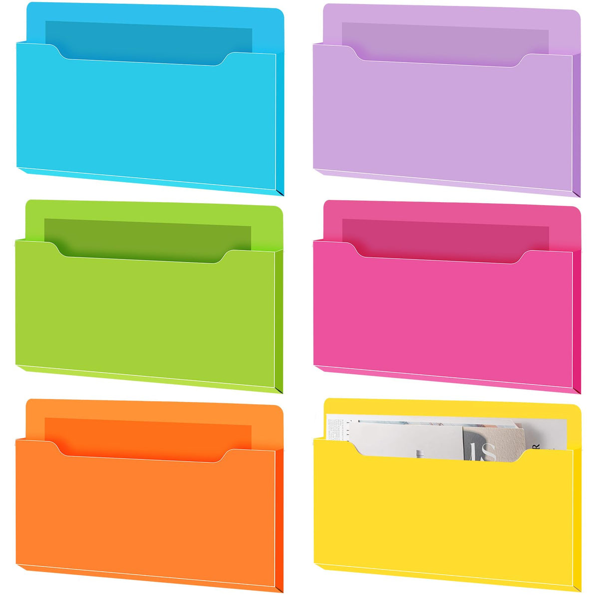 Fuutreo Magnetic Wall File Holder,6pcs,Bright Color,Horizontal-large