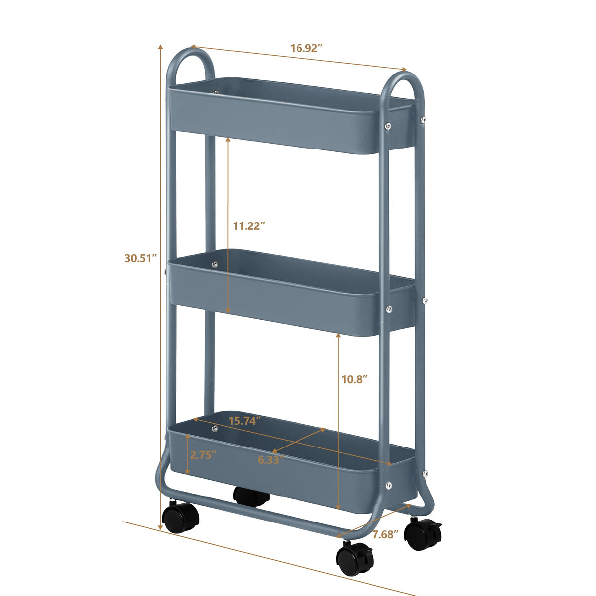 SunnyPoint Slim Rolling Storage Cart, 3 Tier Bathroom Storage Organizer Bathroom, Laundry Utility