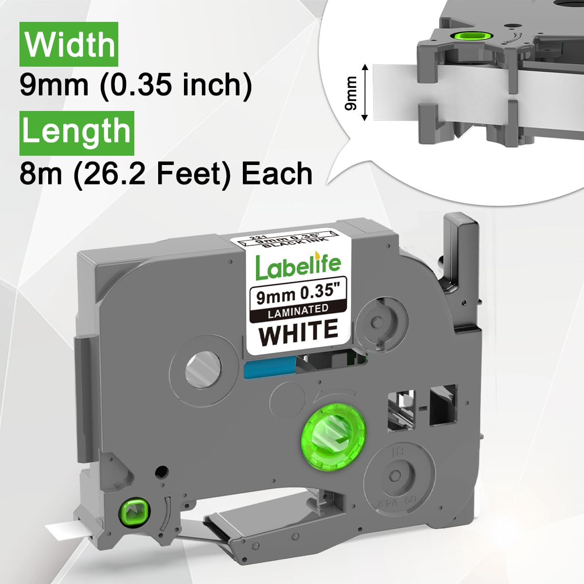 TZe-221 TZe221 Replacement for Brother P Touch Label Maker Tape 9mm 0.35''
