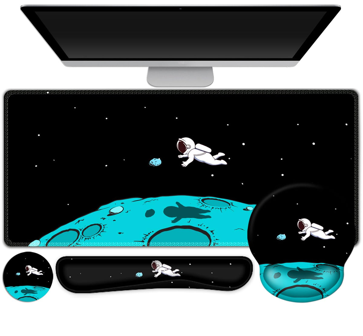 Gaming Mouse Pad, Large Desk Mat, Cute Desk Pad Protector, 4in1 XXL Mousepad + Keyboard Wrist