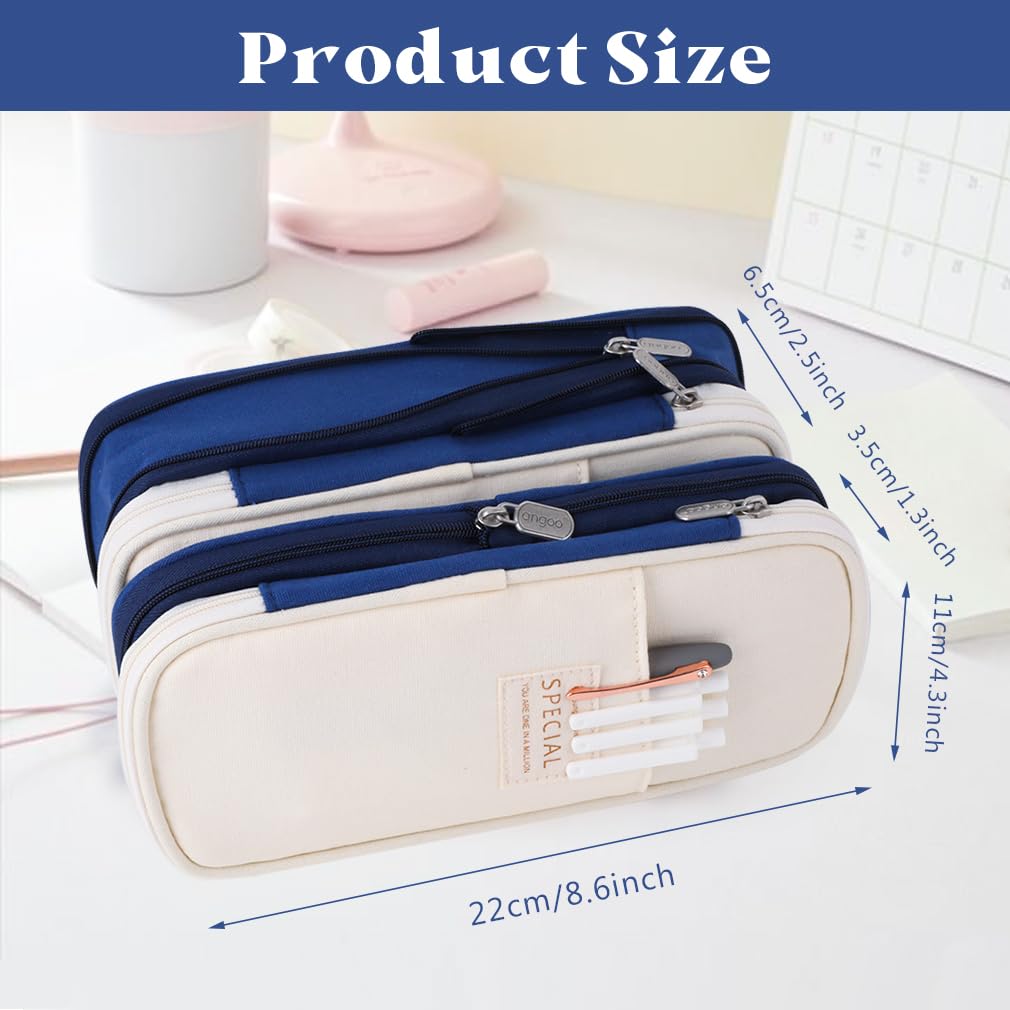 iSuperb Foldable Pencil Case Zipper Big Capacity Aesthetic Canvas Pencil Pouch Compartments