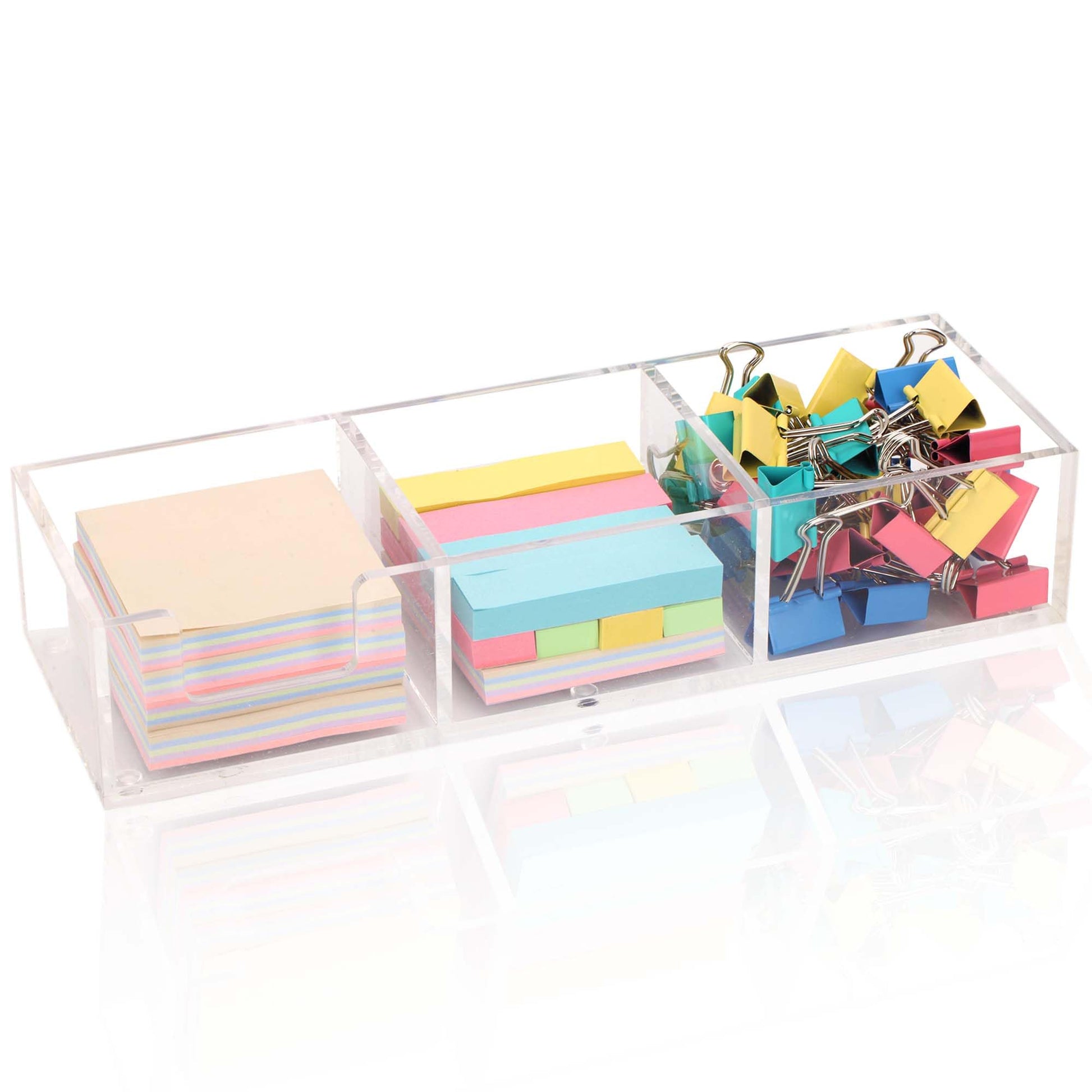 Dealpoli Acrylic 3in1 Sticky Note Holder Desk Organizer with 3 Compartments