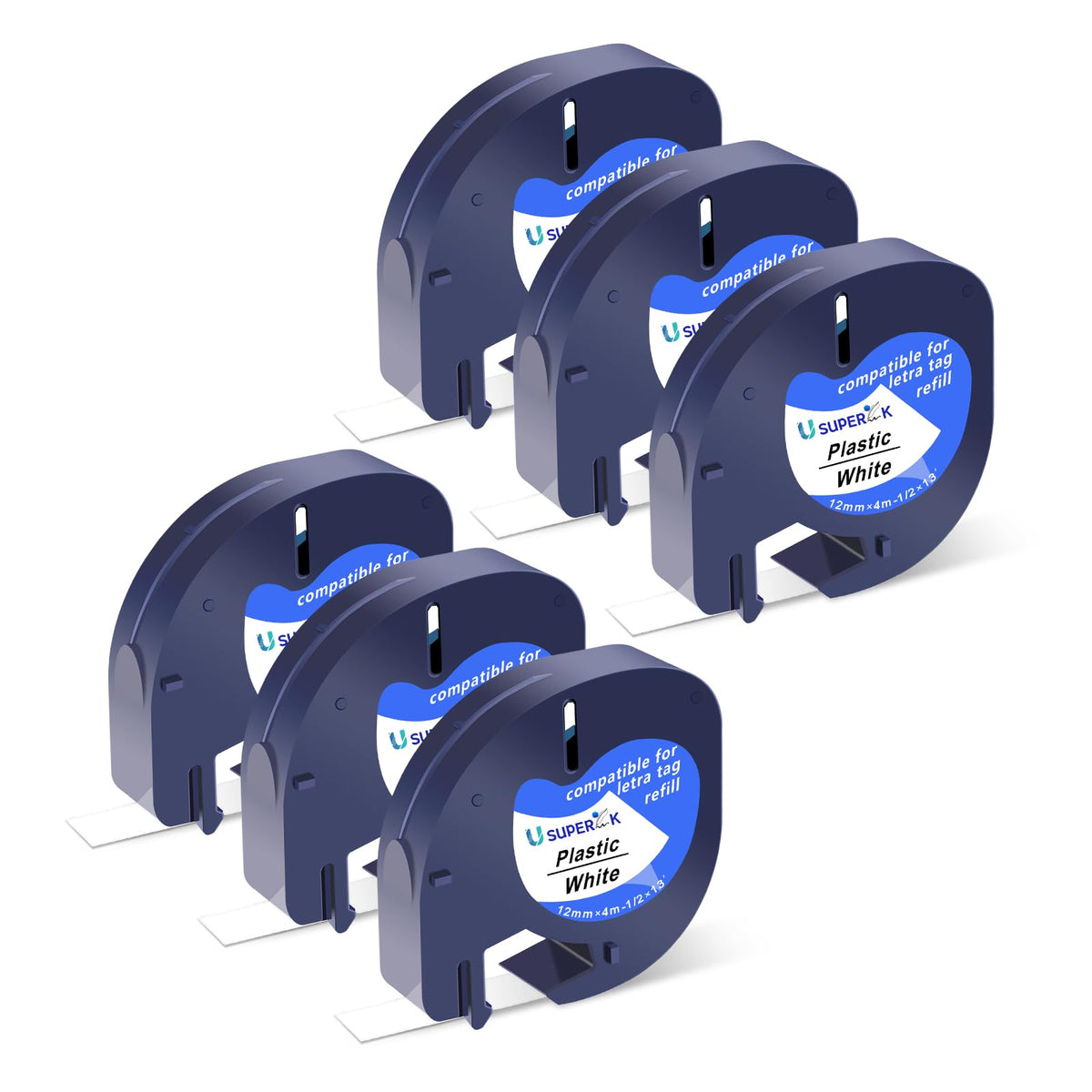 6PK Plastic White Tape 1/2'' 91331 Compatible for Dymo LetraTag Refills