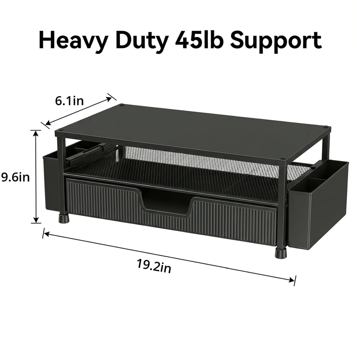 ECOLOVI Desk Organizer and Accessories, 2-Tier Computer Monitor Stand Rise with Storage Drawer & 2
