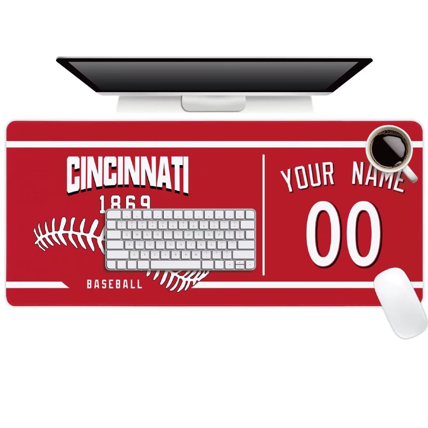 Cincinnati Mouse Pad Custom Any Name and Number Personalized Desk Pad for Men Women Youth Gifts