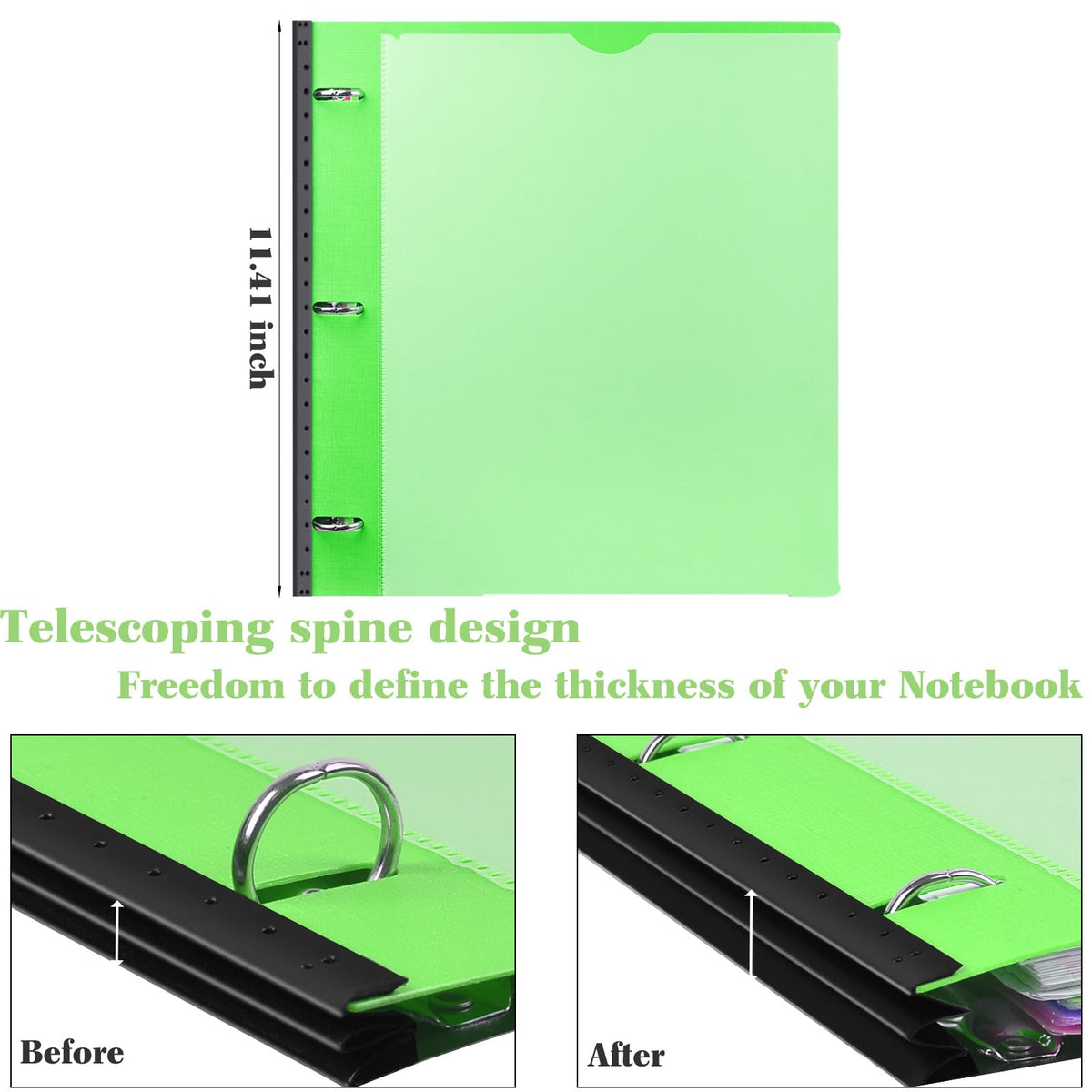 INFUN All-in-one Telescoping Binder Notebook - 2PCS，Refillable 3 Ring Notebook Binder with 1