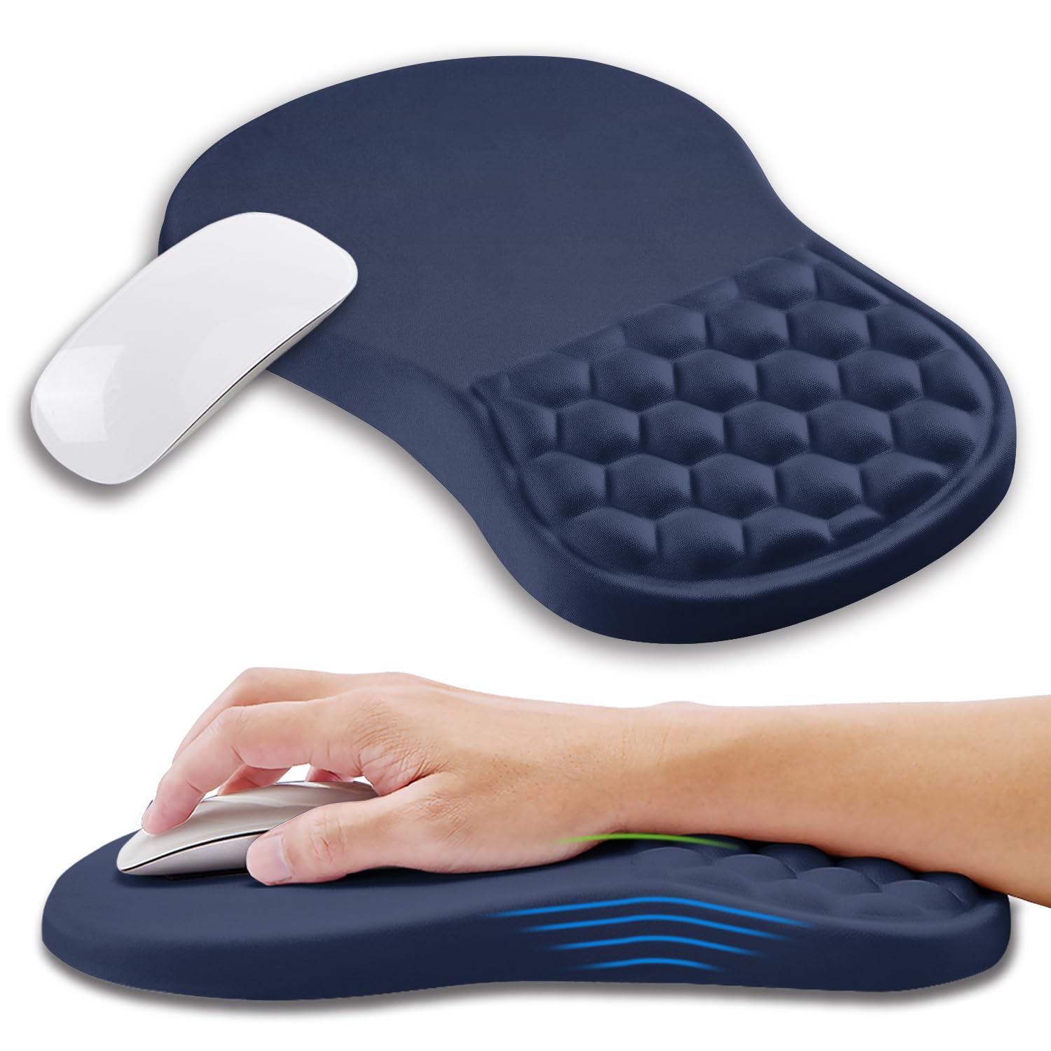 Kuosgm Ergonomic Mouse Pad Wrist Support with Memory Foam Massage Bulge, Carpal Tunnel Pain Relief